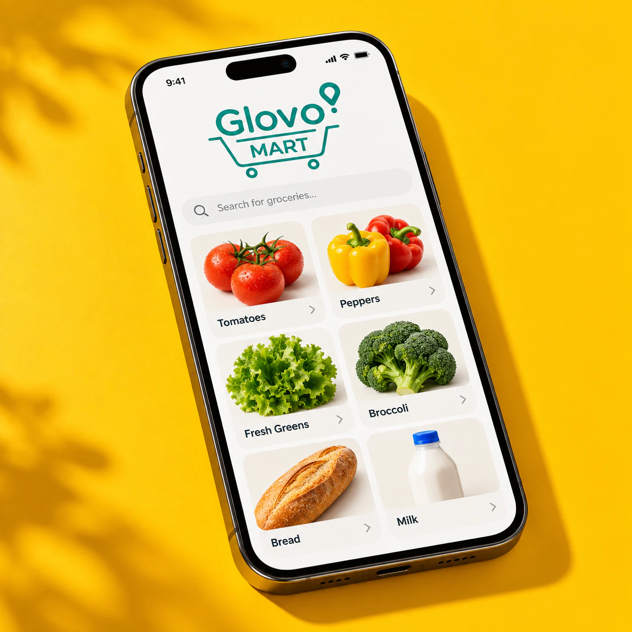 Glovo Mart grocery shopping mobile application concept